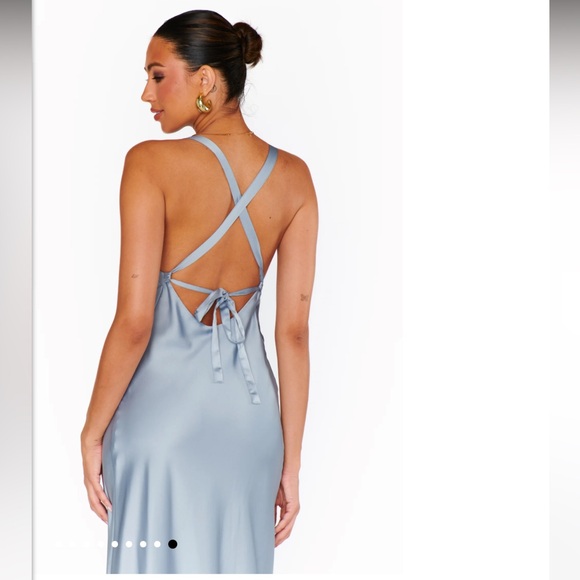 Show Me Your MuMu Anderson Maxi Dress - Steel Blue Luxe Satin - Picture 6 of 9